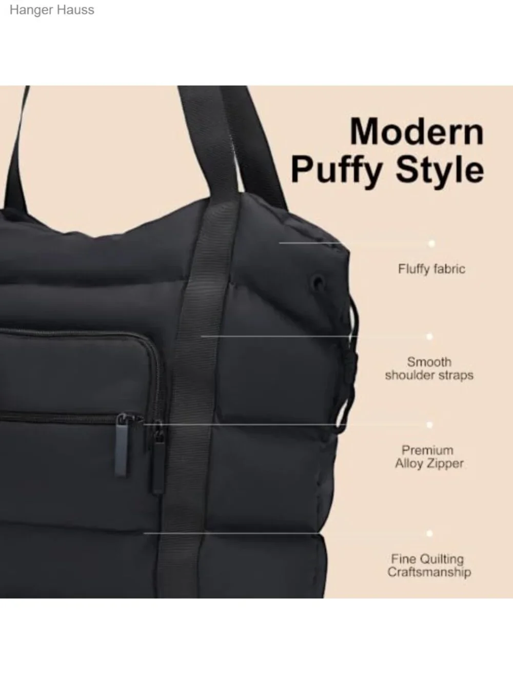 Lightweight Quilted Puffer Tote Bag for Women with Multiple Pockets
